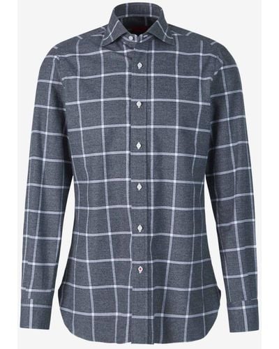 Isaia Large Check Motif Shirt - Blue