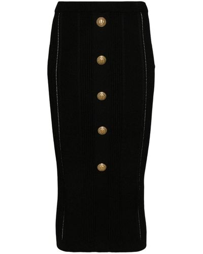 Balmain Buttoned Knitted Midi Pencil Skirt - Black