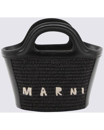 Marni Black Raffia And Leather Tropiacalia Micro Satchel Bag