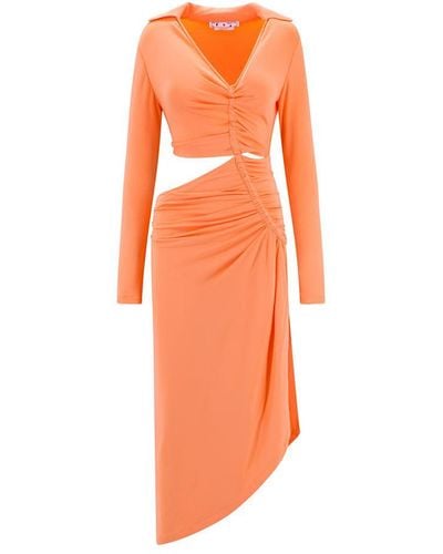 Off-White c/o Virgil Abloh V-neck Long Sleeves Dresses - Orange