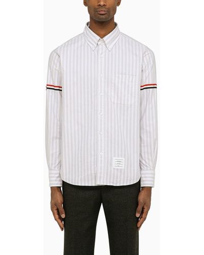 Thom Browne White And Grey Striped Oxford Shirt
