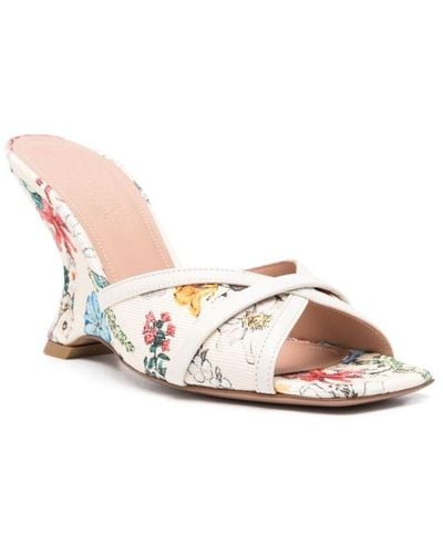 Malone Souliers Perla Wedge 85 Printed Canvas Mules - White