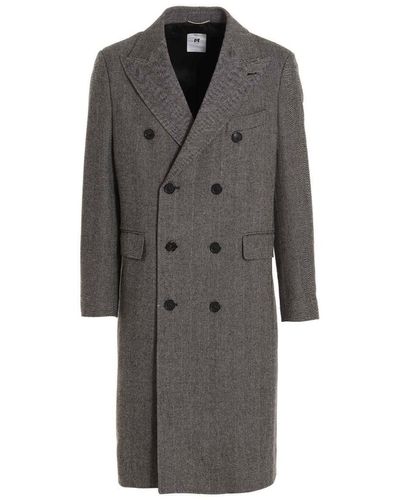 PT Torino Herringbone Tweed Long Coat - Gray