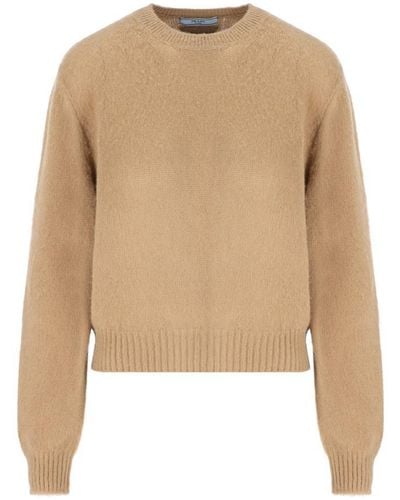 Prada Long Sleeved Crewneck Sweater - Natural