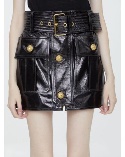 Balmain Patent Leather Miniskirt - Black