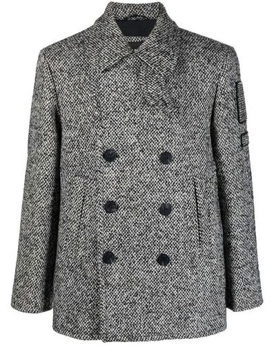 Neil Barrett Black And White Double-breasted Tweed Coat - Grey