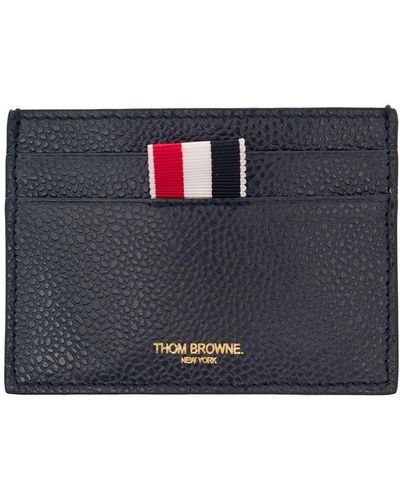 Thom Browne Single Card Holder W/ 4 Bar Applique Stripe - Grey
