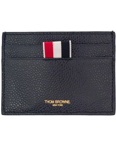Thom Browne Single Card Holder W/ 4 Bar Applique Stripe - Gray