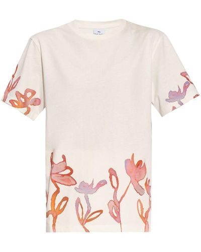 PS by Paul Smith Oleander Print Cotton T-Shirt - White