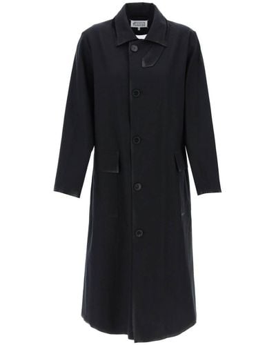 Maison Margiela Cotton Coat With Laminated Trim Details - Black
