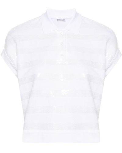 Brunello Cucinelli Cotton Polo Shirt Embellished With Sequins - White