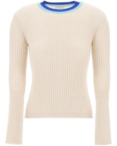 Dries Van Noten Contrast Collar Pullover Sweater With Tire - White
