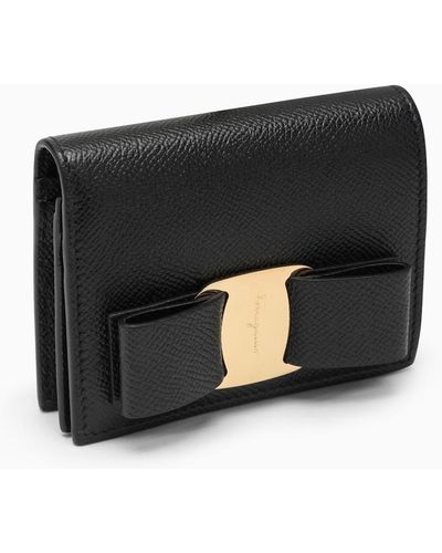 Ferragamo Vara Bow Credit Card Holder Black Leather