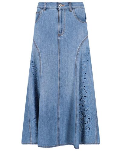 Chloé Embroidery Midi Skirt - Blue