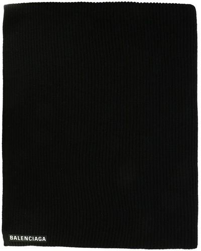 Balenciaga Logo-patch Wool Scarf - Black