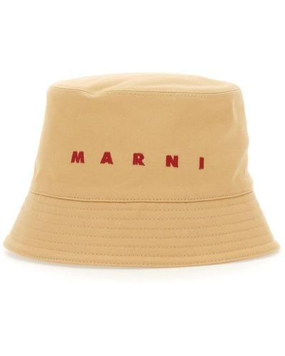 Marni Bucket Hat With Logo - Natural