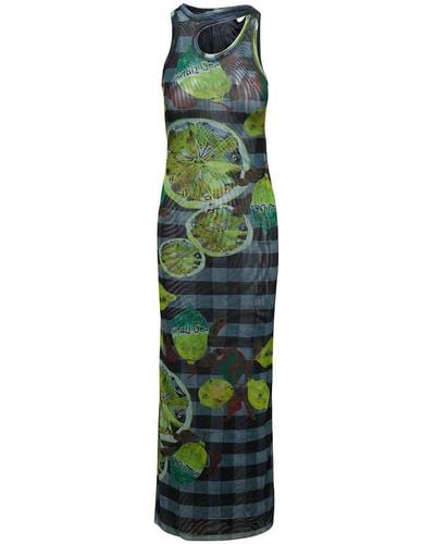 OTTOLINGER Long Asymmetric Dress With Cut-out And Lemon Print In Mesh - Green