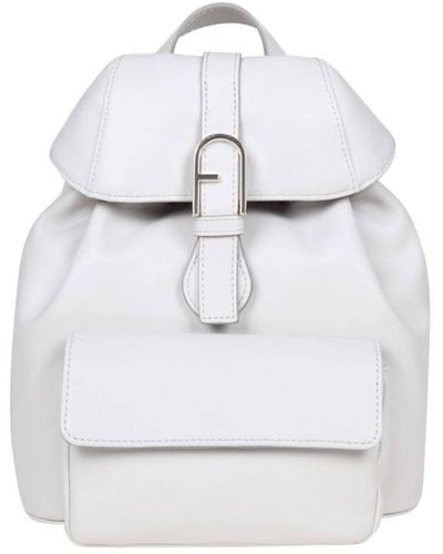 Furla Flow S Color Leather Backpack - White