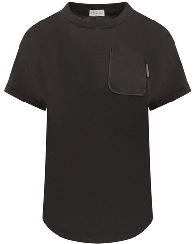 Brunello Cucinelli Cotton Jersey T-shirt With Shiny Tab - Black