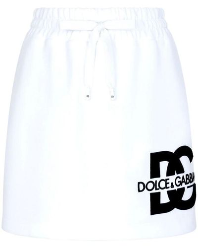 Dolce & Gabbana Jersey Miniskirt With Dg Logo Patch - White