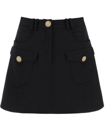 Balmain Trapeze Mini Skirt With Embossed Buttons - Black