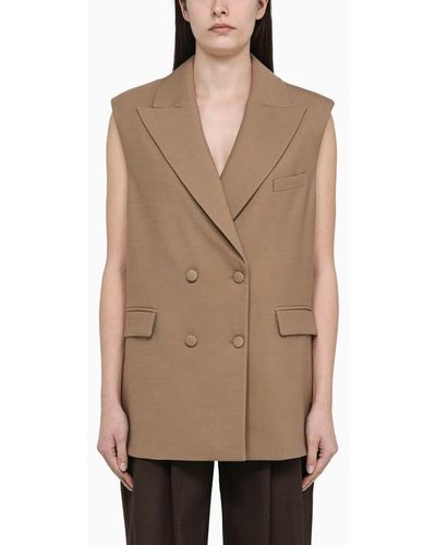 FEDERICA TOSI Desert-coloured Double-breasted Waistcoat In Blend - Natural