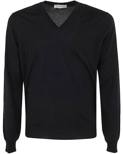 FILIPPO DE LAURENTIIS Royal Merino Long Sleeves V Neck Sweater - Black