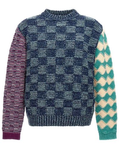 Marni Patterned Yarn Sweater Sweater, Cardigans - Blue