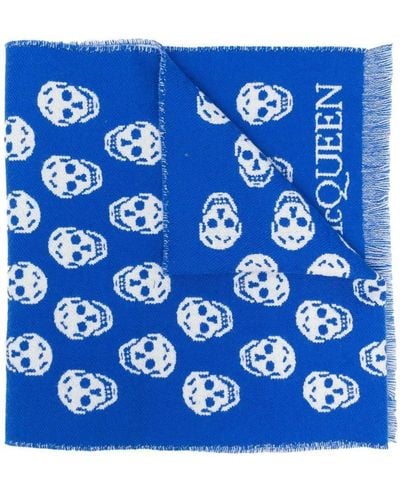 Alexander McQueen Skull-print Knitted Scarf - Blue