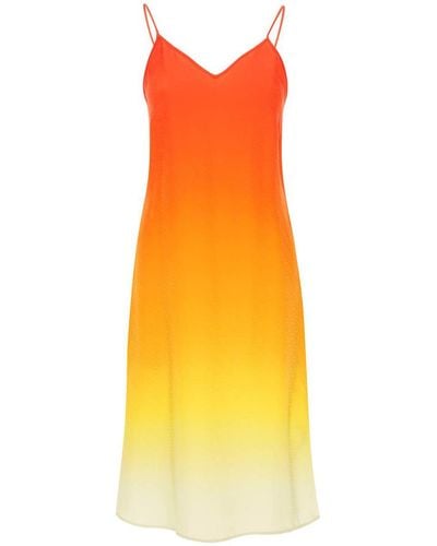 Casablancabrand Silk Satin Slip Dress With Gradient Effect - Orange