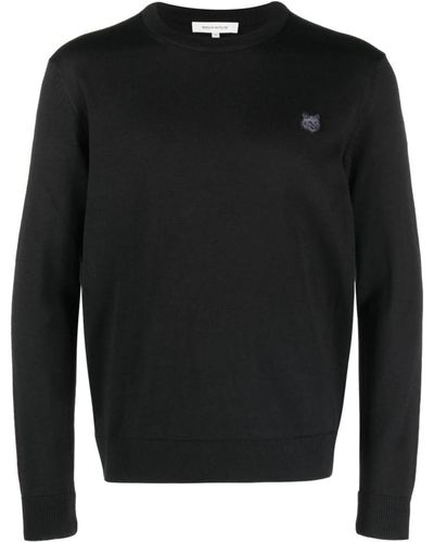 Maison Kitsuné Logo-Appliqué Crew-Neck Sweatshirt - Black