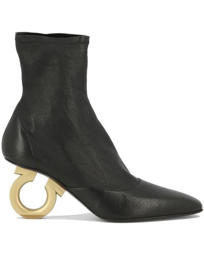 Ferragamo Elina Ankle Boots In Nappa With Heel - Black