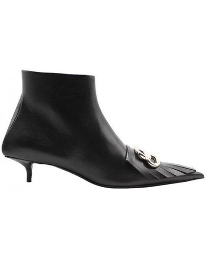 Balenciaga Pointed Leather Boots Shoes - Black
