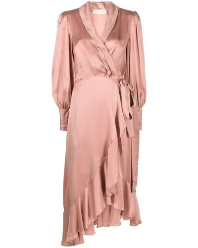 Zimmermann Silk Wrap Midi Dress - Pink
