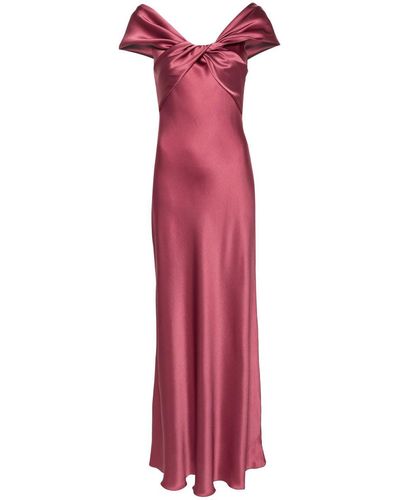 Alberta Ferretti Long Dark Silk Blend Satin Dress - Red
