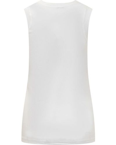 Brunello Cucinelli Stretch Cotton Ribbed Jersey Top With Precious Insert - White