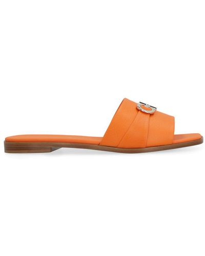 Ferragamo Leather Flat Sandals - Orange