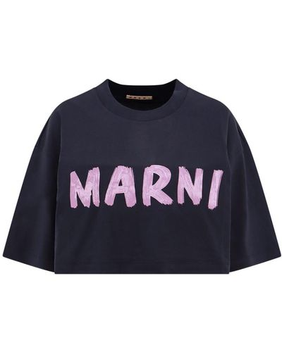Marni Cropped T-Shirt With Logo - Blue