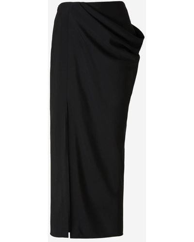 Alexander McQueen Gathered Wool Skirt - Black