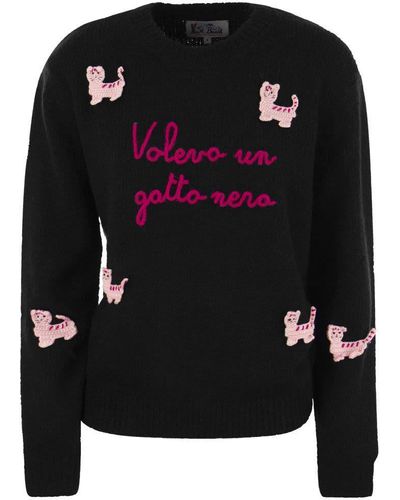 Mc2 Saint Barth Alpaca-blend Sweater With Embroidery - Black