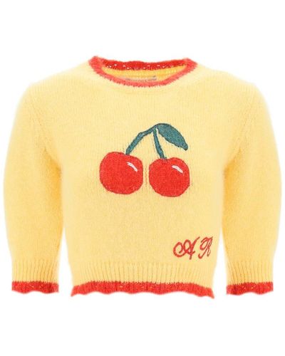 Alessandra Rich Knitted Mohair Sweater With Cherry - Orange