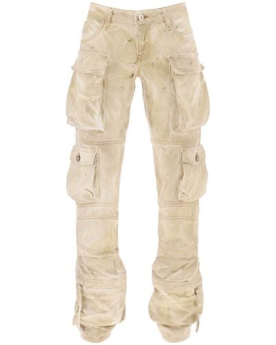 The Attico 'essie' Cargo Pants With Marble Effect - Natural