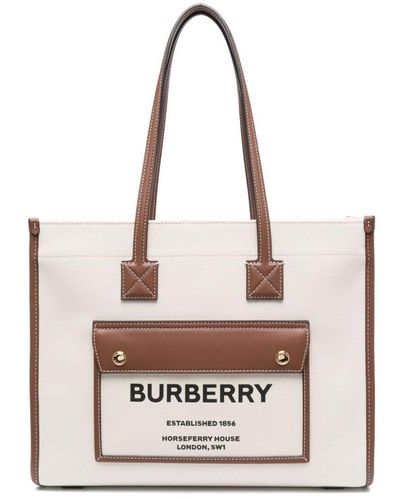 Burberry Tural Tan Logo-print Cotton-canvas Tote Bag - Natural