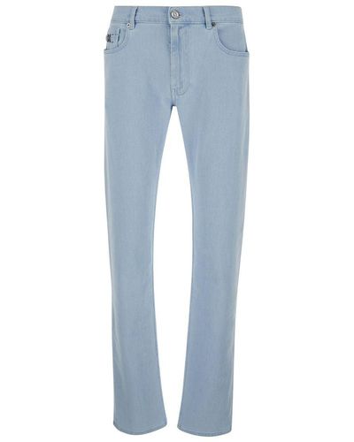 Versace Light Skinny Jeans With Logo Patch - Blue