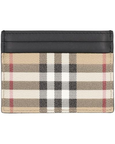 Burberry Leather And Checked Fabric Card Holder - Black