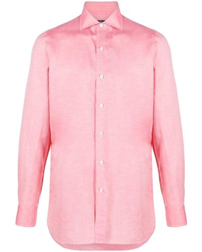 Finamore 1925 Linen Blend Regular Fit Shirt - Pink