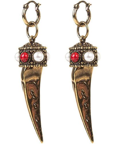 Roberto Cavalli Earrings With Tusk And Decoration - White