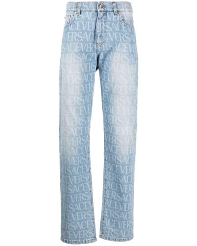 Versace Allover Straight-leg Jeans - Blue