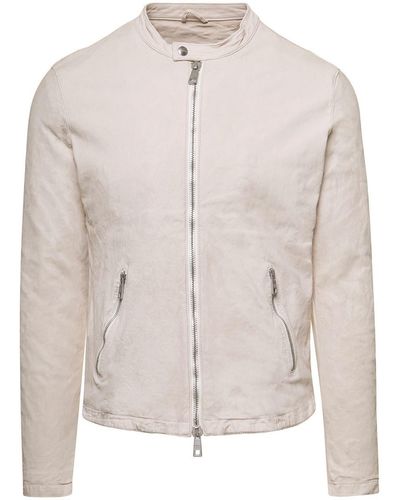 Giorgio Brato Beige Jacket With Two-way Zip In Leather Man - Natural