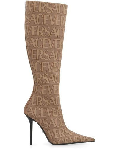 Versace Fabric Knee Boots - Brown